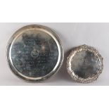 Property of a deceased estate - a silver tray or waiter, with engraved presentation inscriptions,