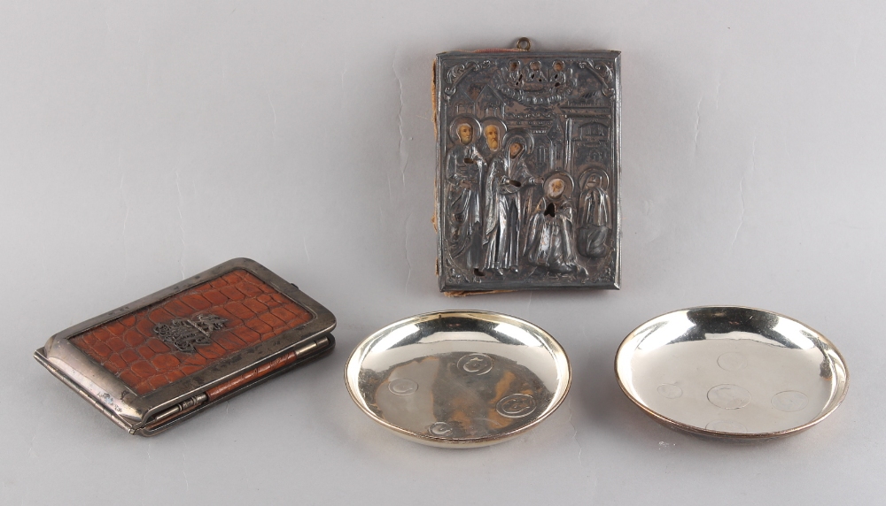 Property of a lady - a 19th century Russian silver & painted icon, Moscow 1854, 4.55 by 3.55ins. (