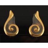 Lalaounis - a pair of 18ct yellow gold rock crystal earrings of scroll design, by Ilias Lalaounis,