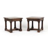 Property of a gentleman - a pair of reproduction oak occasional tables, each top 15.35 by 15ins. (39