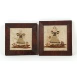 Property of a gentleman - two 19th century woolwork pictures depicting country girls, in matching