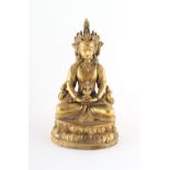 Property of a gentleman - a good gilt bronze figure of Amitayus Buddha, 18th century, seated in