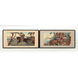 Property of a gentleman - two Japanese woodblock triptyches, oban, in matching glazed black