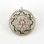 A good late Georgian diamond & green enamel openwork circular brooch, with suspension loop for