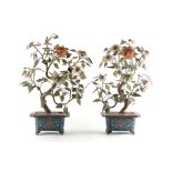 Property of a lady - a pair of Chinese cloisonne & hardstone models of trees, early 20th century,