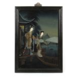 Property of a lady - a 19th century Chinese reverse painting on glass depicting two ladies