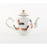 Property of a gentleman - an 18th century Chinese teapot painted with chickens & cockerel, with