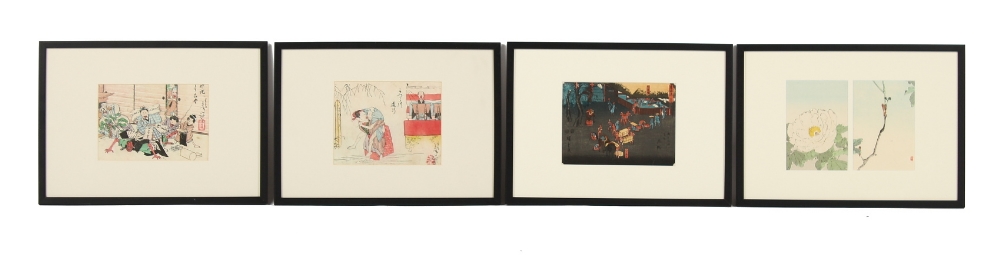 A group of four Japanese woodblock prints, mid 19th century - early 20th century, including