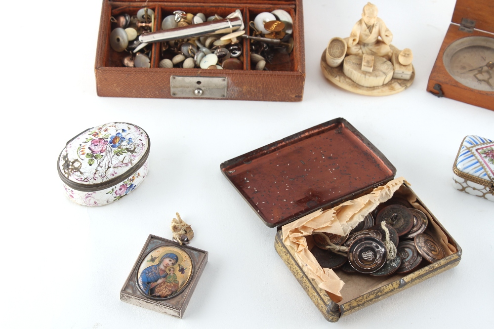 Property of a lady - a box containing assorted items including a damaged Japanese carved ivory - Image 2 of 3