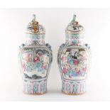 Property of a lady - a pair of late 19th / early 20th century Chinese Canton famille rose vases & co