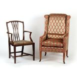 Property of a gentleman - an Edwardian armchair with later upholstery; together with an Edwardian