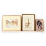 Property of a deceased estate - three assorted framed & glazed pictures comprising a watercolour