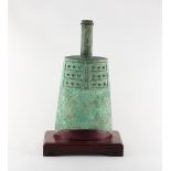 Property of a lady - a large Chinese bronze archaistic temple bell, zhong, on fitted stand, the