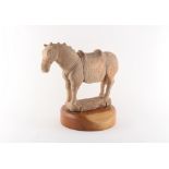 Property of a gentleman - a Chinese Tang style pottery model of a horse, on wooden stand, 13.