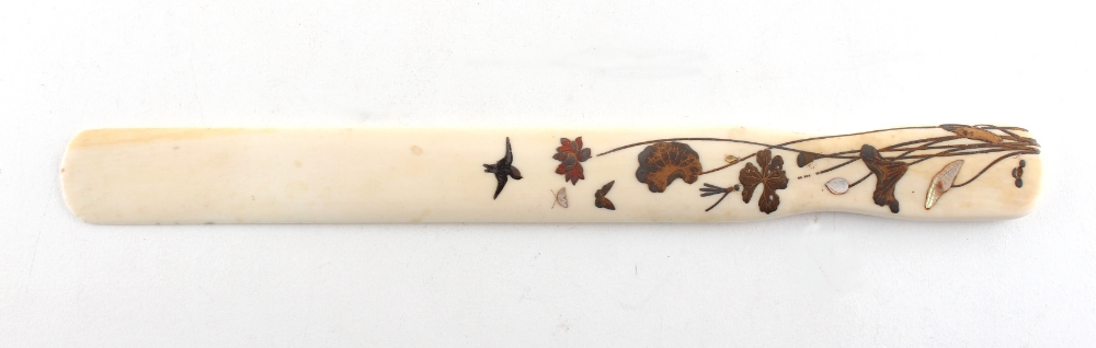 Property of a gentleman - a Japanese Shibayama style inlaid ivory paper knife, Meiji period (1868-