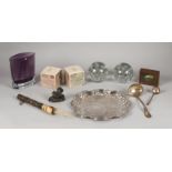 Property of a lady - a group of decorative items including two glass dump weights with bubble