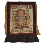 A 19th century thankga painted on linen and depicting the Green Tara, the painting 21.25 by 16.