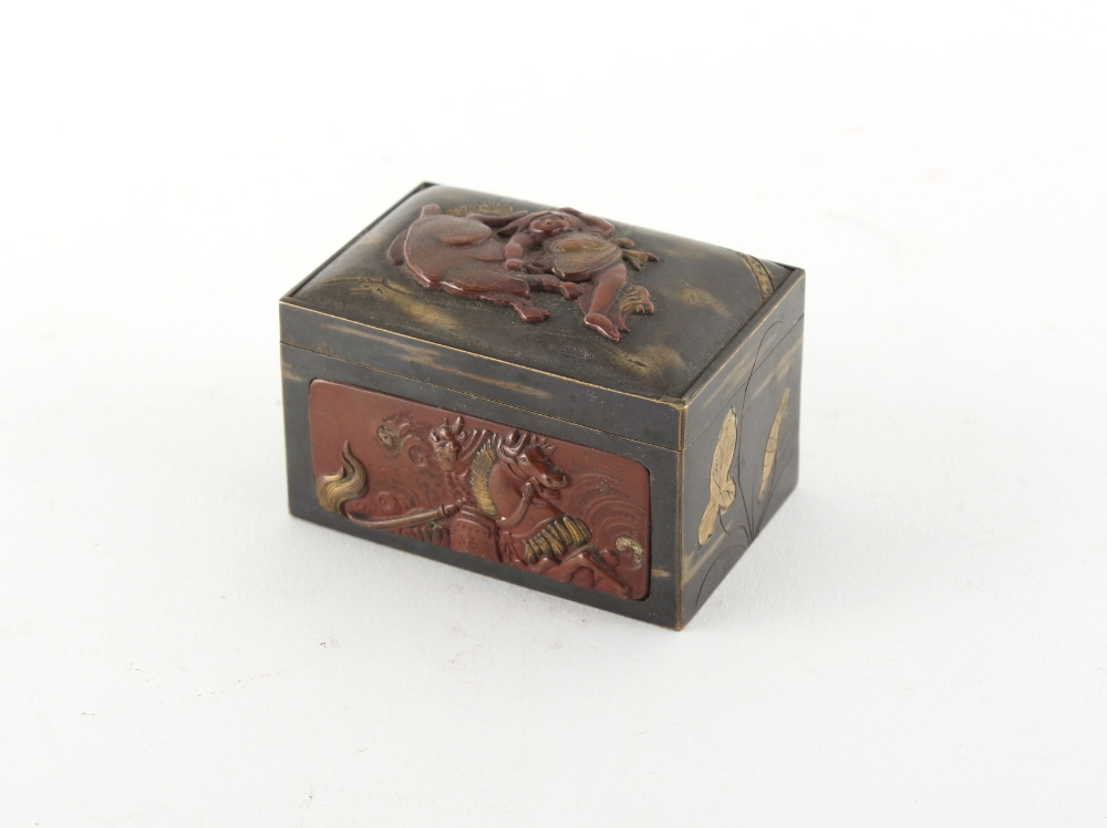 Property of a gentleman - a small Japanese mixed metal rectangular box, late 19th / early 20th