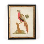 Property of a gentleman - a 19th century silkwork picture depicting a bird perched on a tree
