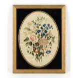 Property of a gentleman - a 19th century silkwork oval picture depicting a bouquet of flowers, in
