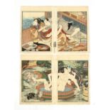 A collection of Japanese woodblock prints - Utagawa school, late 19th century - Shunga scenes -