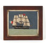 Property of a gentleman - a 19th century woolwork picture depicting a three masted sailing ship