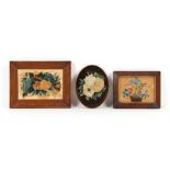 Property of a gentleman - a group of three 19th century painted velvet pictures, in glazed frames,