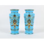 Property of a deceased estate - a pair of Victorian opaque blue glass vases, 11.8ins. (30cms.)
