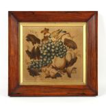 Property of a gentleman - a mid 19th century painted velvet picture depicting a bird pecking grapes,