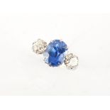 A very fine 18ct white gold certificated unheated Ceylon sapphire & diamond three stone ring, the