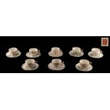 A set of eight Japanese Satsuma cups & saucers by Kinkozan, late Meiji period (1868-1912), gilt 3-