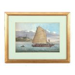Property of a deceased estate - a 19th century Chinese watercolour depicting a junk off coast, the