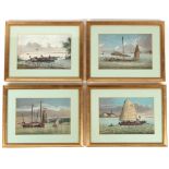 Property of a deceased estate - a set of four 19th century Chinese watercolours depicting junks,