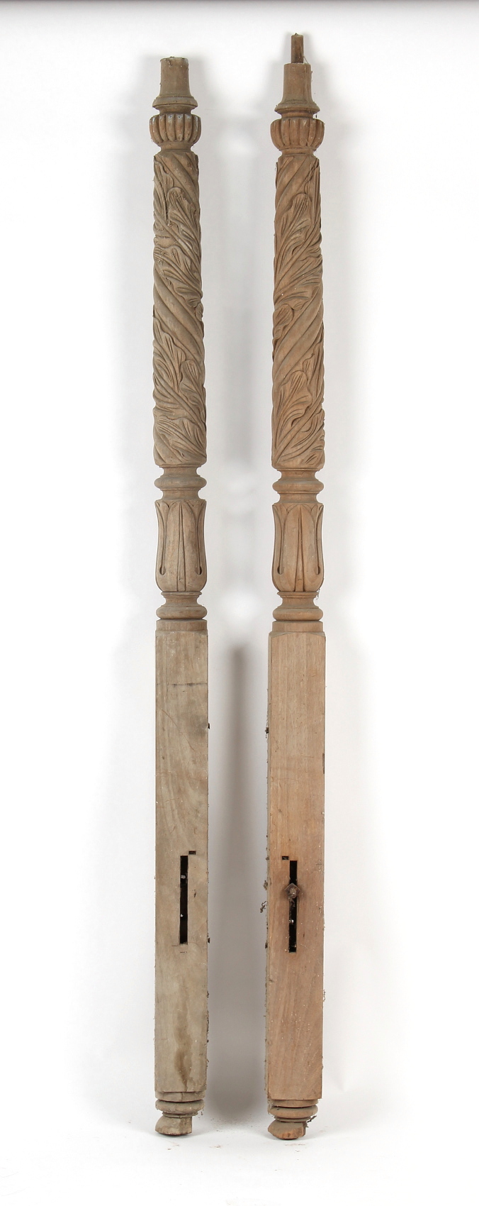 Property of a deceased estate - a pair of Victorian carved mahogany bed posts (2).