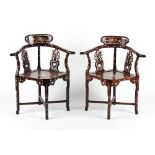 A pair of Chinese mother-of-pearl inlaid corner chairs (2).