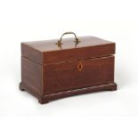 Property of a lady - a George III mahogany & strung tea caddy, 9.5ins. (24cms.) wide (overall).