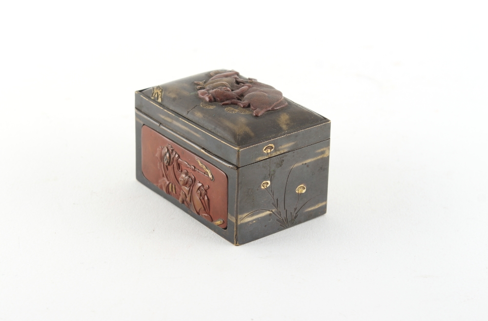 Property of a gentleman - a small Japanese mixed metal rectangular box, late 19th / early 20th - Image 2 of 2