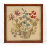 Property of a gentleman - a 19th century felt work picture depicting a basket of flowers, in