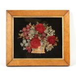Property of a gentleman - a 19th century felt work picture depicting a basket of flowers, in