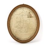Property of a gentleman - a 19th century silkwork map of England & Wales, in glazed gilt oval frame,