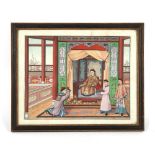 A 19th century Chinese Canton painting on paper depicting a court scene, in glazed Hogarth frame,