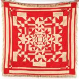 Property of a gentleman - a 19th century red & white cotton quilt or coverlet, reputedly the work of