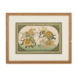 Property of a lady - an Indian painting on silk depicting an elephant polo game, the painting 6.7 by