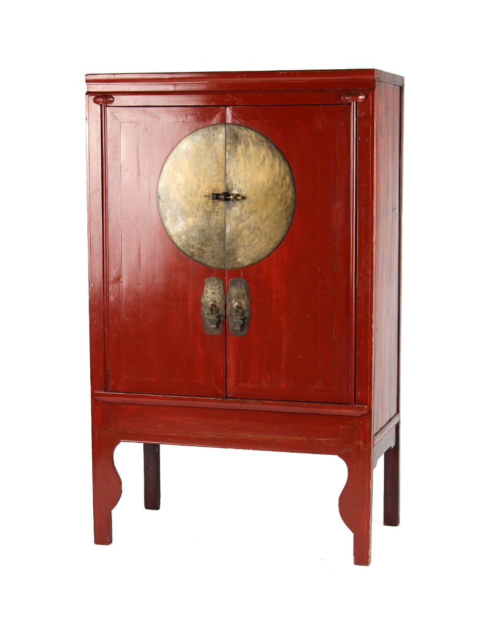 Property of a gentleman - an early 20th century Chinese red lacquer marriage or wedding cabinet, the