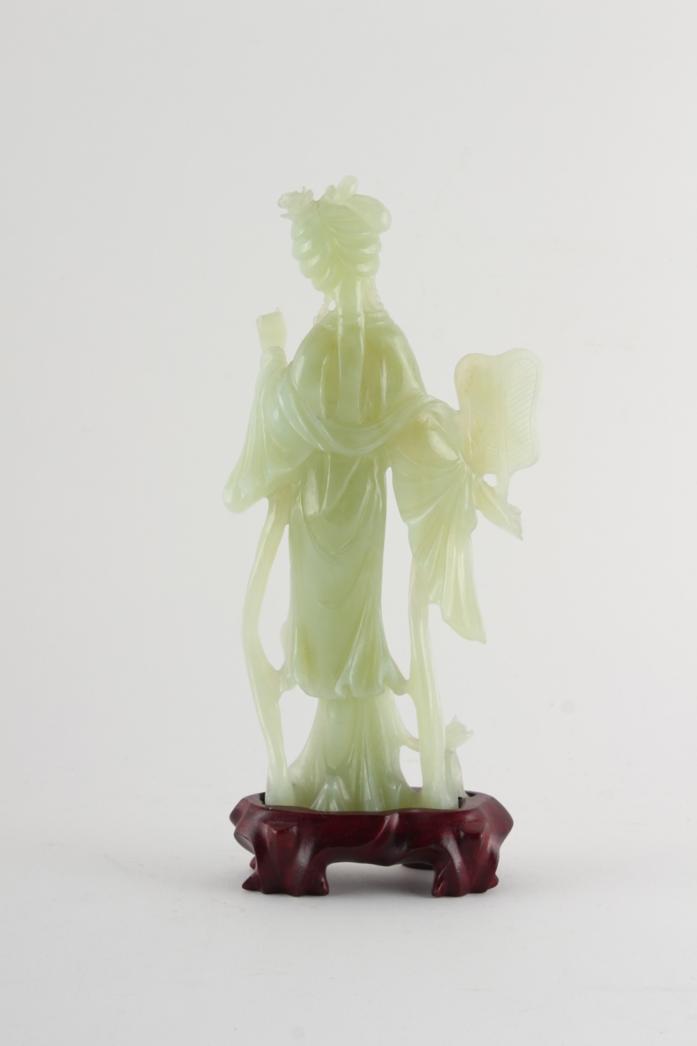 Property of a deceased estate - a Chinese carved bowenite figure of Guanyin, on fitted wooden stand, - Image 2 of 2