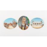 Three Indian miniature gouache paintings on ivory, late 19th / early 20th, ovals, the larger 6.4