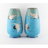 Property of a gentleman - a pair of Japanese turquoise ground vases, late 19th / early 20th century,