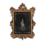 Property of a deceased estate - a 19th century carved giltwood framed wall mirror with engraved
