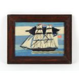 Property of a gentleman - a 19th century woolwork picture depicting a two masted sailing ship flying