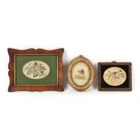 Property of a gentleman - three small 19th century silkwork pictures, the smallest depicting a hen